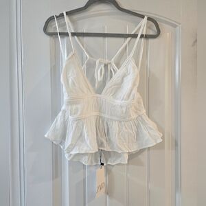 ZARA Woven Tank Top With Braided Straps And Open Back White Size L NWT